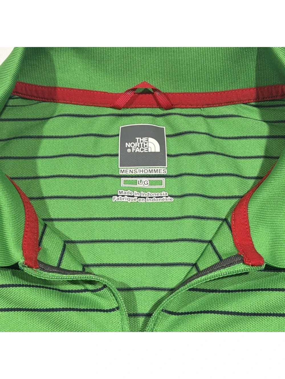 The North Face Mens Shirt Size LargeGreen Polo Striped Zip Short Sleeve Collared